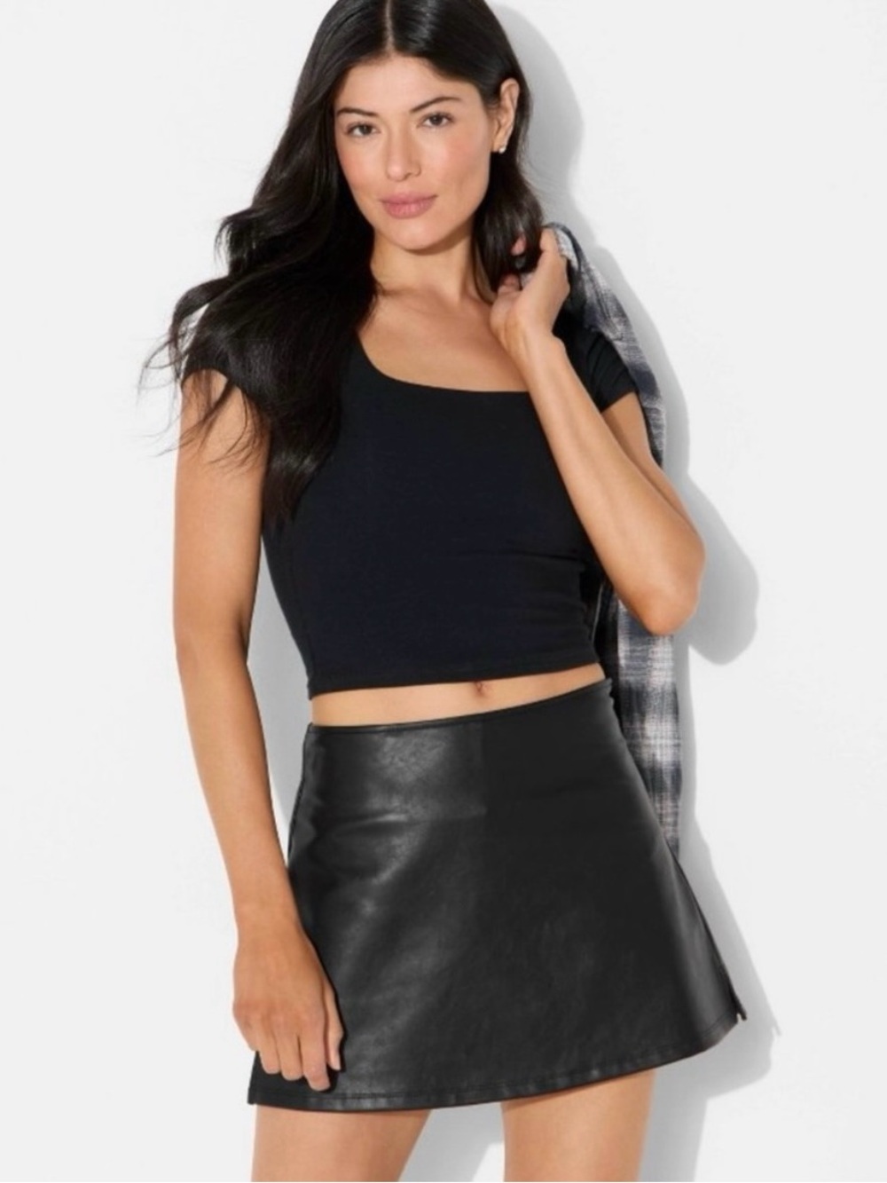 Wild Fable Black Faux Leather A-Line Mini Skirt - Women's